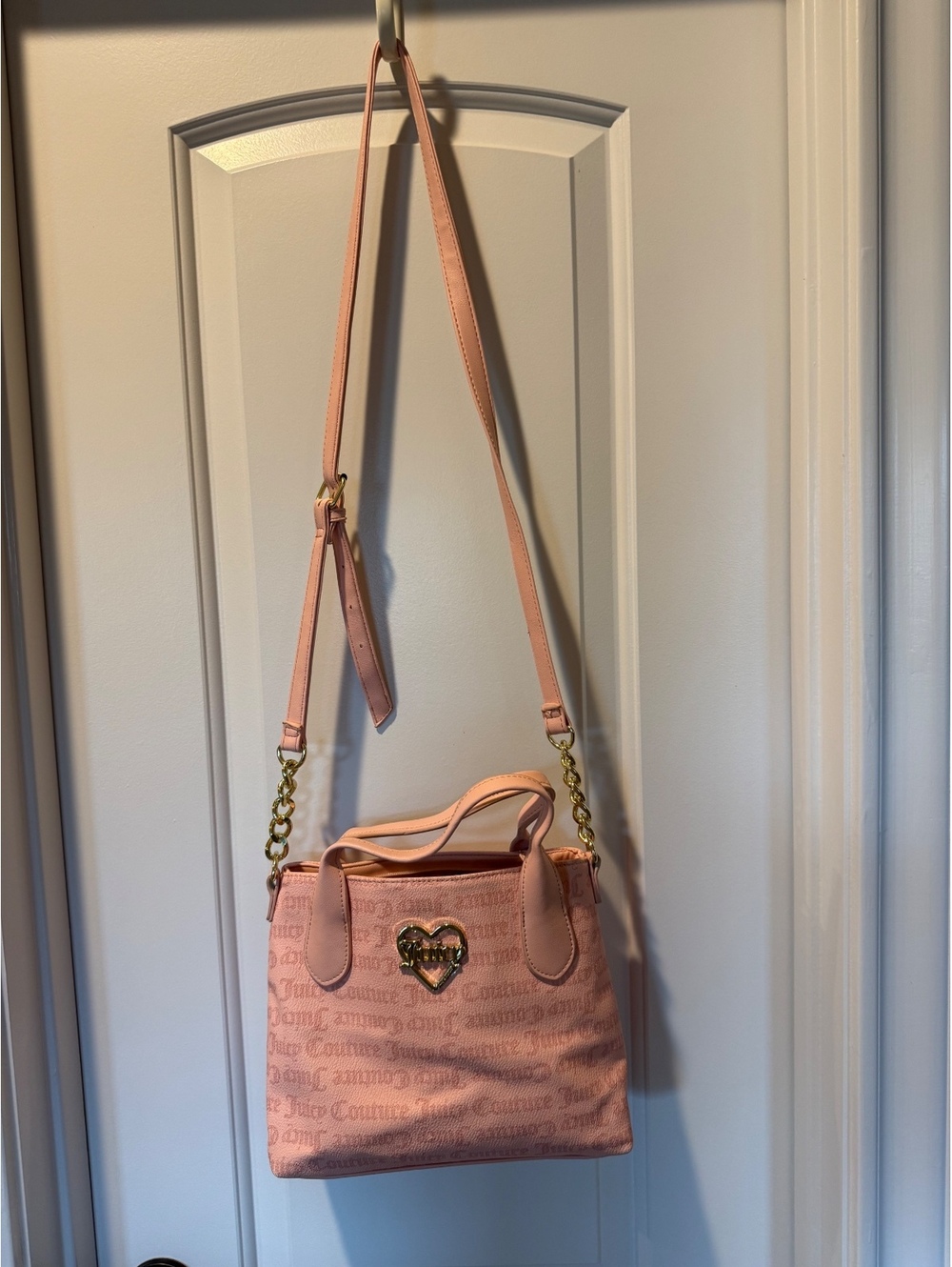 Juicy Couture Pink Logo Satchel Crossbody Bag Y2K Heart